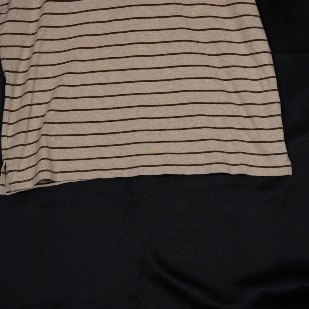 Polo Ralph Lauren Polo Shirt Mens M Beige Brown Striped Classic Fit Cotton